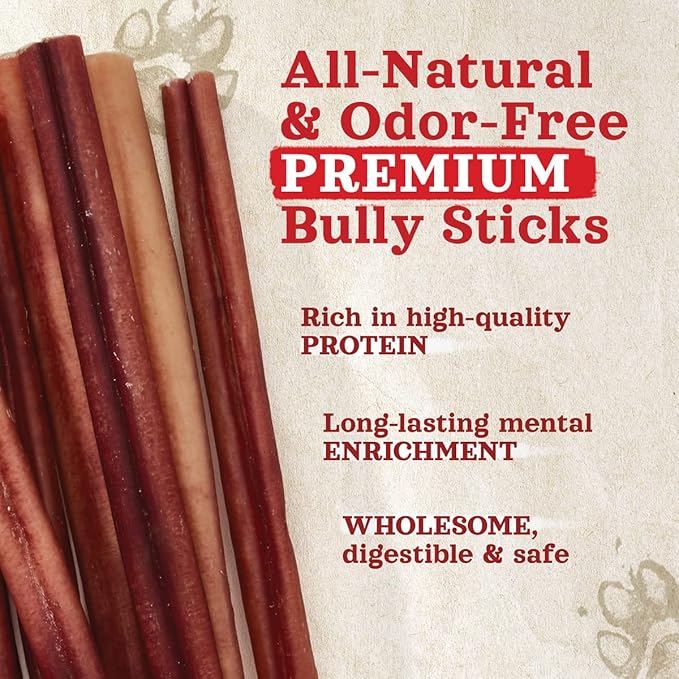 Natural Farm Odor-Free Bully Sticks (6 Inch, 25 Pack), 1.3 lb. Bag, Fully Digestible 100% Beef Pizzle Chews, Grass-Fed, Non-GMO, Grain-Free, Natural Long-Lasting Chews for Small & Large Dogs