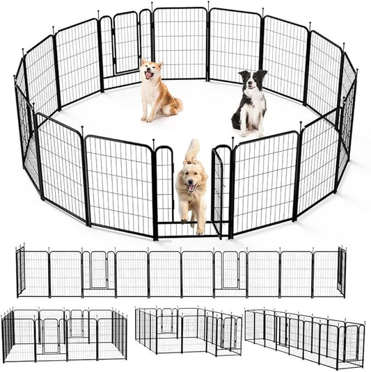 PawGiant Dog Fence Playpen 24”/32”/40” Indoor Outdoor for Small/Medium/Large Dogs, Metal Pet Puppy Cat Exercise Fencing Gate Crate Cage Outside RV, Camping, Yard, Garden (16 Panel, 27" W x 40" H)