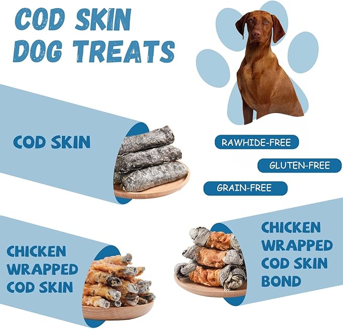 Cod Skins Dog Treats, All-Natural Chew Fish Skin Rolls, Rawhide-Free Natural One-Ingredient Healthy Dog Treat, Rich in Omega3 Protein 10.6 OZ