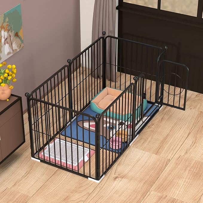 Dog Panel Pet Playpen Pen Bunny Fence Indoor Outdoor Fence Playpen Heavy Duty Exercise Pen Dog Crate Cage Kennel (55" L x 27.5" W x 31.5" H) (Black)