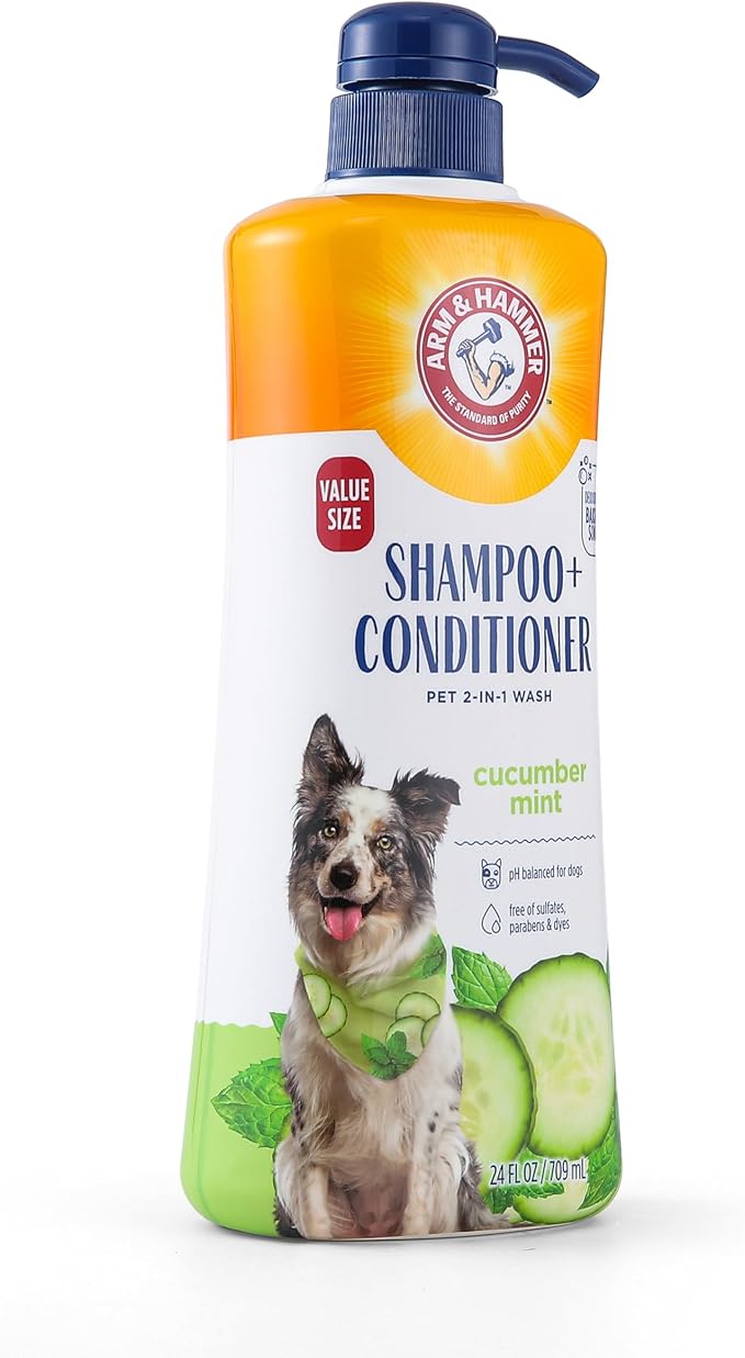 Arm & Hammer for Pets 2-in-1 Shampoo & Conditioner for Dogs, Value Size Bottle with Pump | Dog Shampoo & Conditioner in One | Cucumber Mint, 24 Ounce Bottle Dog Shampoo and Conditioner for All Dogs