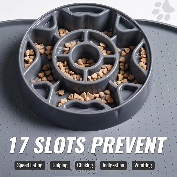 Tilted Slow Feeder Dog Bowl for Flat Face Breeds, Retro Style Non-Skid Food Bowl for Flat Face Breeds for Dogs & Cats Large, Small (Gray)