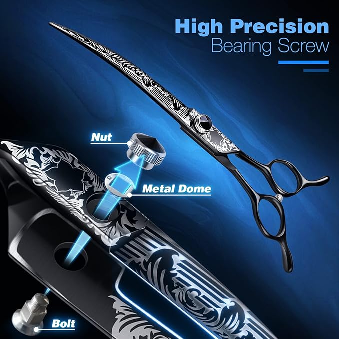 JASON 7" Curved Dog Grooming Scissors, Ergonomic Pets Grooming Thinner Blender Shears Cat Trimming Texturizing with Offset Handle, Stainless Steel, Light Weight, Sharp, Safe, Comfortable