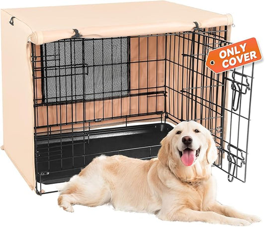 X-ZONE PET 48" Dog Crate Cover for Indoor/Outdoor - Heavy Duty Polyester Pet Kennel Cover Fits for Wire Dog Cage Beige