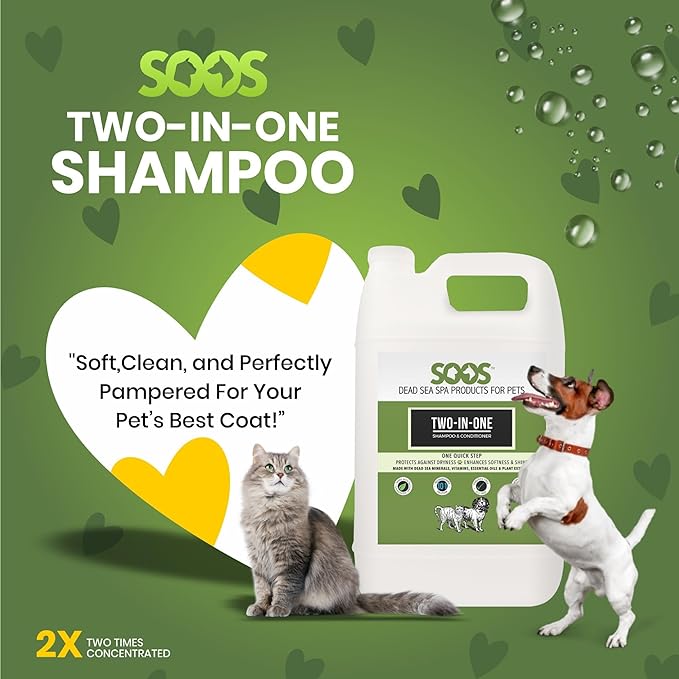 Soos Pets Two-in-One Shampoo Plus Conditioner for Dogs & Cats | 2-in-1 Natural Dead Sea Minerals | Cleansing & Moisturizing Formula | Gentle on Skin, Promotes Soft Shiny Coat - 4L