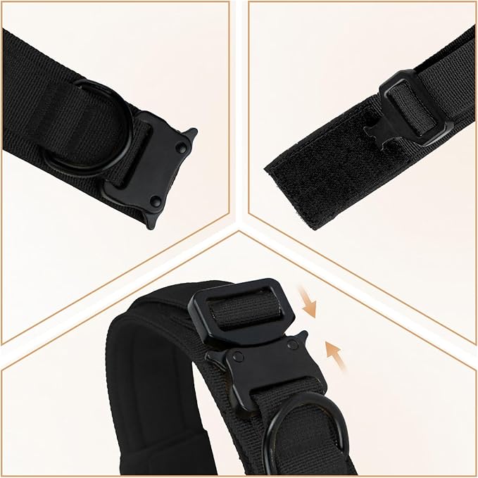 Tactical Dog Collar with Handle, Heavy Duty Military Dog Collar with Heavy Metal Buckle for Training, Adjustable Tactical Collars for for Medium and Large Dogs (M, Black)