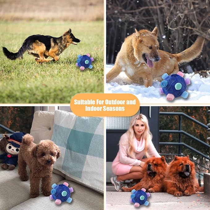 Dog Snuffle Ball-Interactive Puzzle Dog Toys Encourage Natural Foraging Skills Slow Feeder for Training and Stress Relief, Cloth Strip Hiding Food Chew Toys for Any Size Dogs with Squeaky Carrot