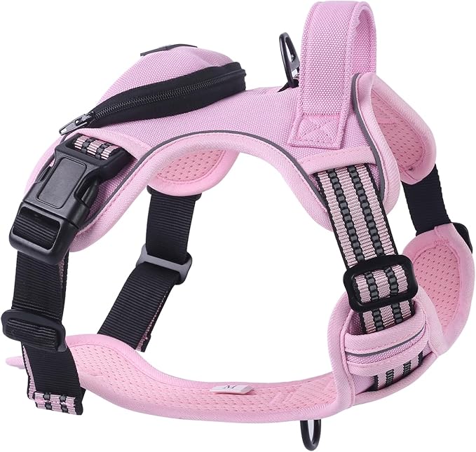BUMBIN Dog Harness for Large Dogs, No Pull Adjustable No Choke Pet Vest with Dog Leash Fit Smart Reflective Pet Walking Harness for Training Easy Control Soft Handle Pink L