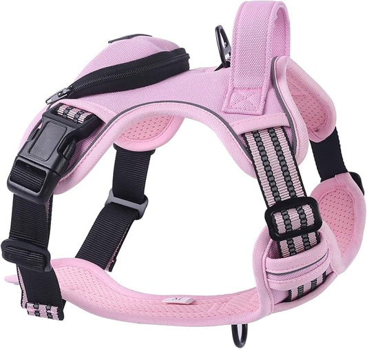 BUMBIN Dog Harness for Large Dogs, No Pull Adjustable No Choke Pet Vest with Dog Leash Fit Smart Reflective Pet Walking Harness for Training Easy Control Soft Handle Pink L