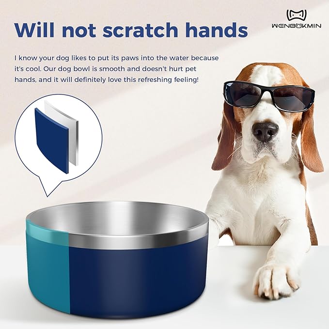 Dog Bowl, Stainless Steel Dog Food and Water Bowl with Non Slip Quiet Bottom, Easy to Clean, Dishwasher Safe, 64oz, Blue