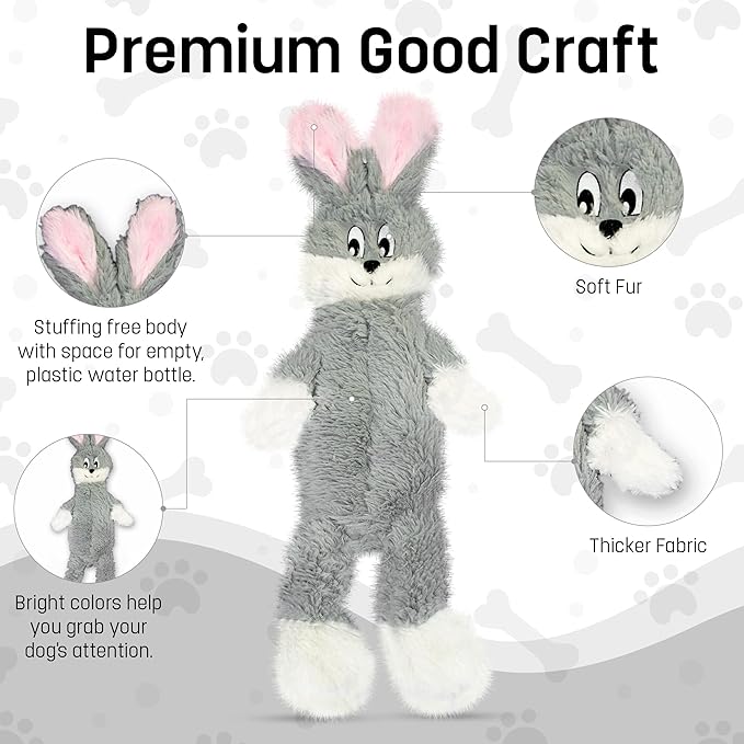 FGA MARKETPLACE Monkey-Grey Rabbit Flat NO Stuffing NO Squeak Plush Dog Toy, Funny Style Will Entertain Your Dog for Hours, Recommended for Small and Medium Dog 21 INCH Long