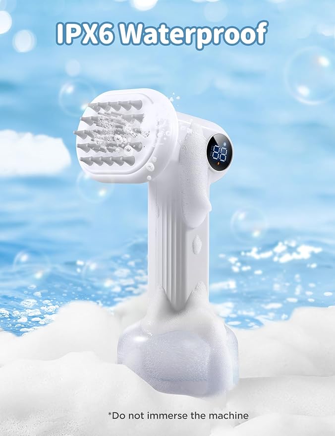 Automatic Foaming Soap Dog Bath Brush, Foaming Dispenser with Soft Silicone Massage Dog Shampoo Brush, One-Click Deep Cleaning Dog Washing Brush for Short and Long Haired Pet, White
