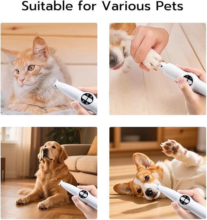Mcbazel 2 in 1 Pet Micro Precision Trimmer & Nail Grinder, Multifunctional Rechargeable Pet Shaver Hair Nail Trimmer with LED Light for Paws Eyes Ears Face Buttocks for Large/Small Dogs and Cats