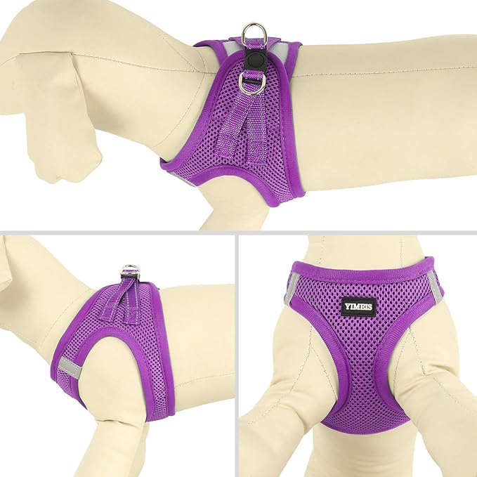YIMEIS Dog Harness and Leash Set, No Pull Soft Mesh Pet Harness, Reflective Adjustable Puppy Vest for Small Medium Large Dogs, Cats (Purple, Medium (Pack of 1)