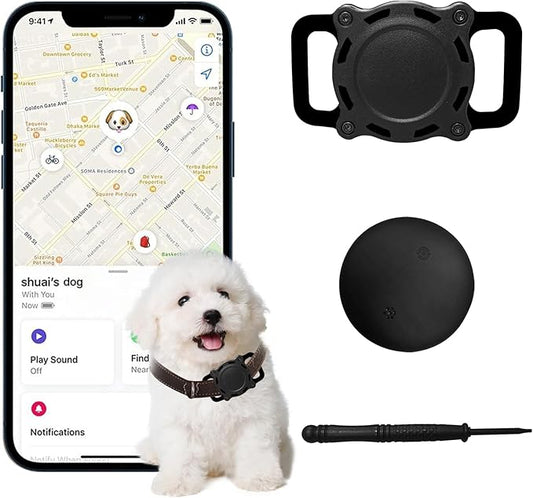 Dog Tracker, Pet Location Tracker with Collar Holder for Dogs with Precise Bluetooth Tracking, No Subscription, Works with iOS Find My,Not GPS Tracker (Black)