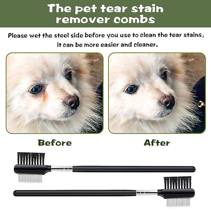cobee Double-Head Metal Grooming Comb for Dogs, Puppies, and Cats - 2 Pcs Booger, Flea, Crust, Mucus, and Tear Stain Remover