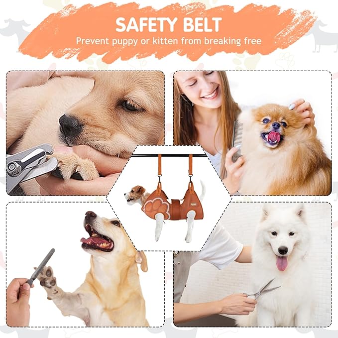 Paws n' Cradle Dog Grooming Hammock Harness for Dogs & Cats - Complete Kit with Adjustable Leg Fittings, Comb, Nail Clippers, File, Velcro Strap, Adjustable Hanging Straps & Snap Hooks (Extra Large)