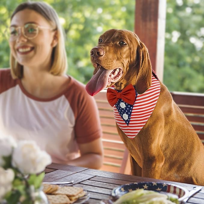 FUAMEY Independence Day Dog Scarfs 4th of July American Flag Dog Tuxedo Triangle Bibs with Bow Tie XS