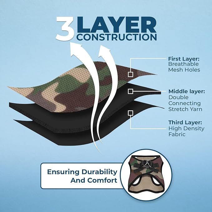 Voyager Step-in Air Dog Harness - All Weather Mesh, Reflective, No Pull Harness for Small, Medium Dogs, Cats - Secure with Hook & Loop Fastener, Buckle, Double D-Rings - Army/Black Trim, M