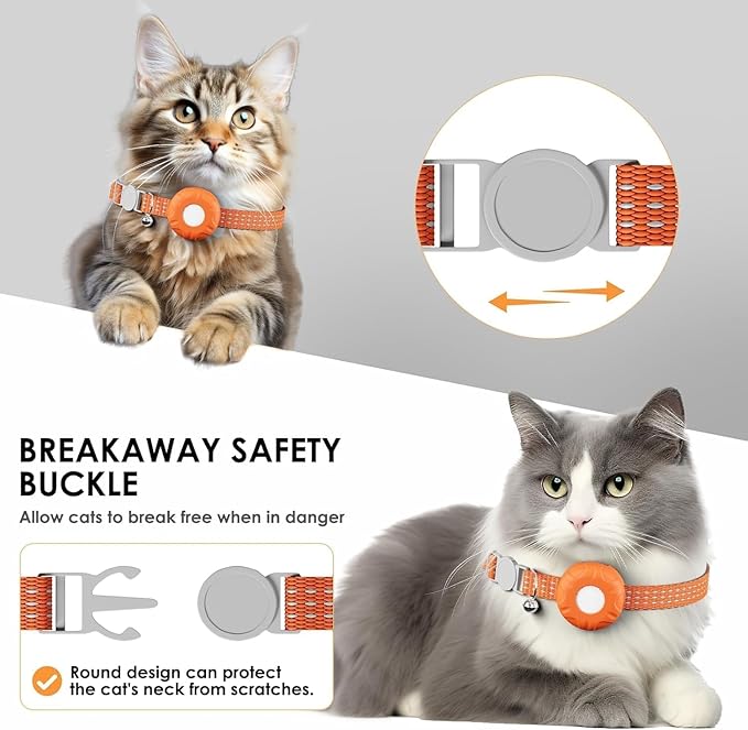 Pet Tracker for Cats,GPS Cat Tracker,Smart Pet Location Tracker with Collar and Holder,Waterproof Cat GPS Tracker Tracking Device,No Monthly Fee,Works with Apple Find My(iOS Only)-Orange