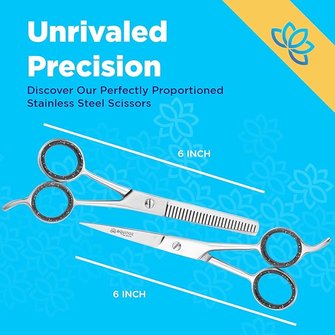 Equinox Professional Hair Cutting Scissors Set - Blending Shears for Hair Cutting Set includes Rat Tail Comb - 6.5” - Barber Scissors Kit for Men and Women - Blending Scissors for Cutting Hair