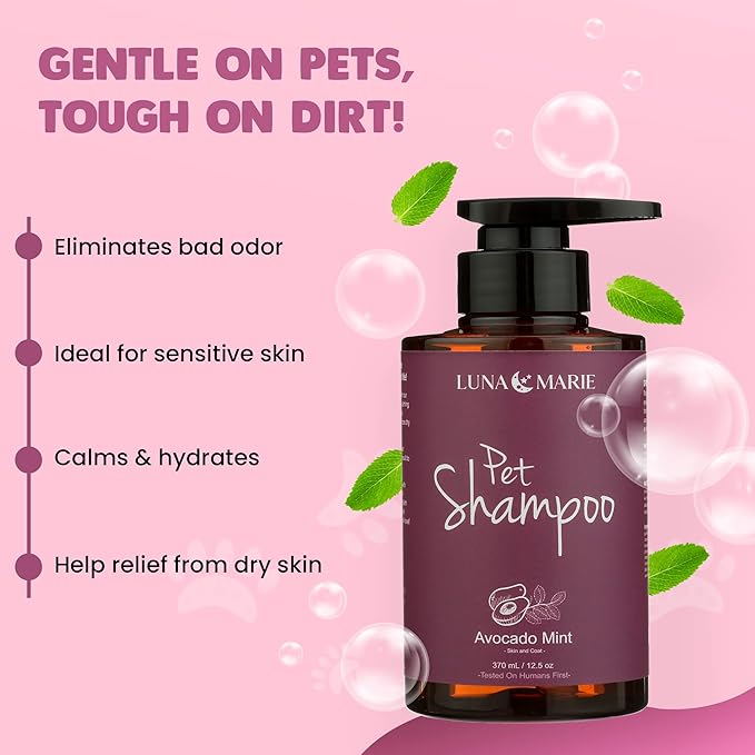 Avacado Mint Pet Shampoo | 100% Cruelty-Free and Vegan Pet Shampoo for Grooming, Dry and Itchy Skin, Moisturizing Gentle Formula for Dogs and Cats (Avacado, 12.5oz)
