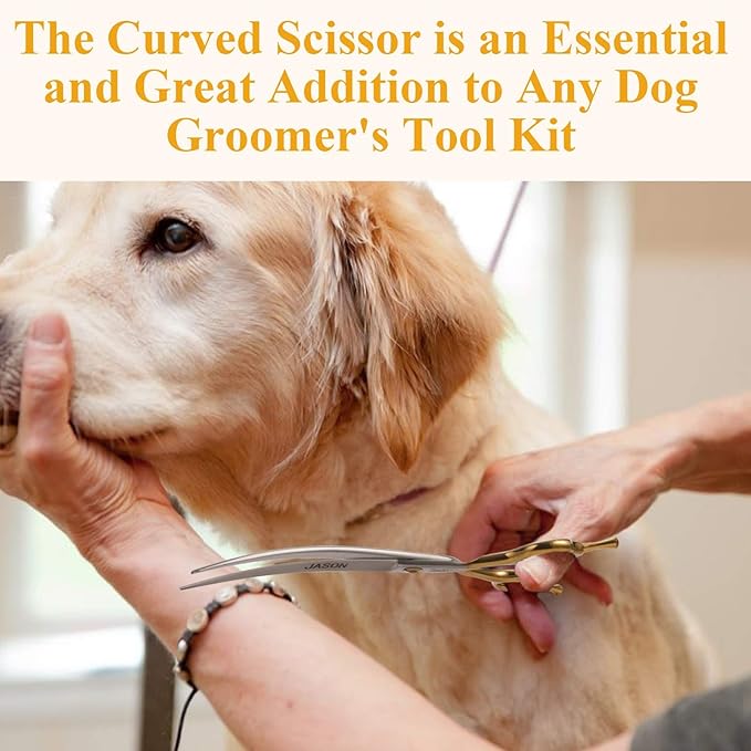 JASON 7.5" Curved Dog Grooming Scissors, Cats Grooming Shears Pets Trimming Kit for Right Handed Groomers, Sharp, Comfortable Shear