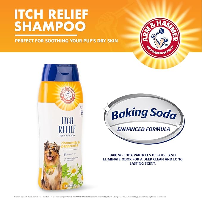 Arm & Hammer for Pets Itch Relief Shampoo, Chamomile and Peppermint Scent | Professional Quality Dog Itch Shampoo, Free of Sodium Lauryl Sulfate & Parabens, 20 Fl Oz - 6 Pack