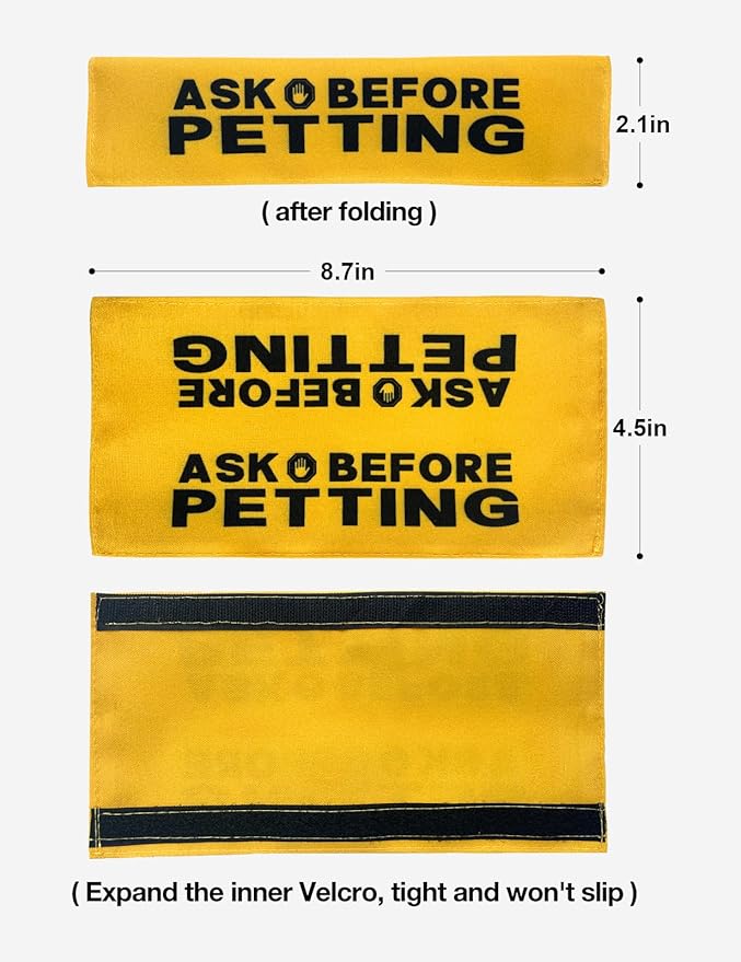 Ask Before Petting Dog Leash Sleeve, Yellow Training Alert Reactive Dog Tags Dog Leash Sleeve Alert Hanging ID Patch Tag, Pet Dog Birthday Service Dog Leash Gift for Dog Owners
