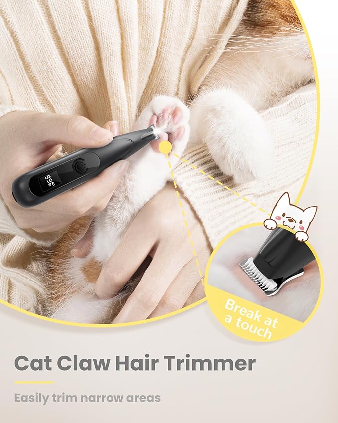 Cat Clippers with LED Display,35dB Ultra-Low Noise Cat Hair Trimmer Shaver, Cordless Dog Paw Trimmer with LED Light,Type-C Rechargeable Cat Dog Clippers for Grooming Paws, Ears, Face, Rump