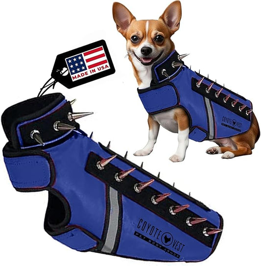 CoyoteVest SpikeVest Dog Harness Vest for Small Dogs, Reflective Dog Vest with Spikes to Shield Your pet from Coyotes, Raptor and Animal Attacks, Anti Hawk Vest, Made in USA (XXS-Royal Blue)