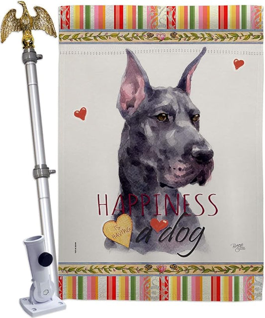 Breeze Decor Cropping Black Dane Happiness House Flag-Eagle Set Dog Puppy Spoiled Paw Canine Fur Pet Nature Farm Animal Creature Banner Small Garden Yard Gift Double-Sided, Made in USA