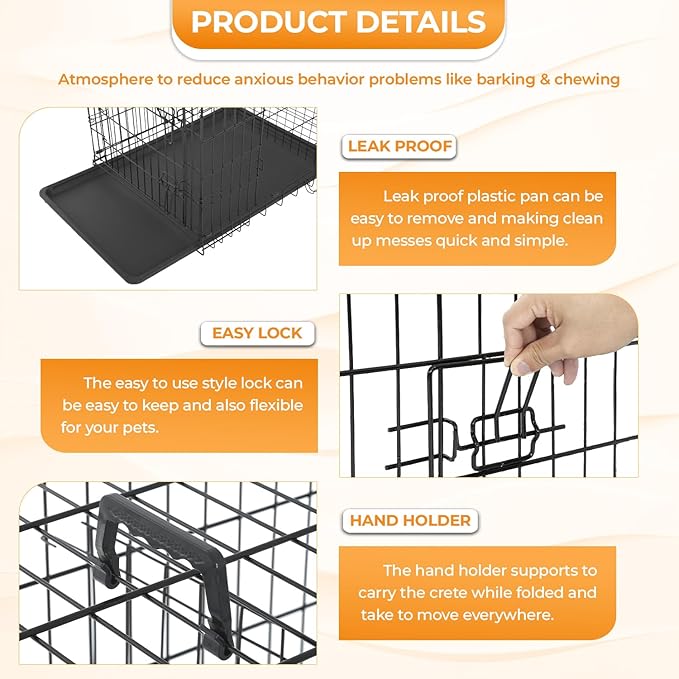 PayLessHere Large Dog Crate Kennel for Medium Large Dogs Metal Dog Cage Double-Door Folding Travel Indoor Outdoor Puppy Playpen with Divider and Handle Plastic Tray (36 Inch, Black)