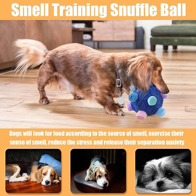 Dog Snuffle Ball-Interactive Puzzle Dog Toys Encourage Natural Foraging Skills Slow Feeder for Training and Stress Relief, Cloth Strip Hiding Food Chew Toys for Any Size Dogs with Squeaky Carrot