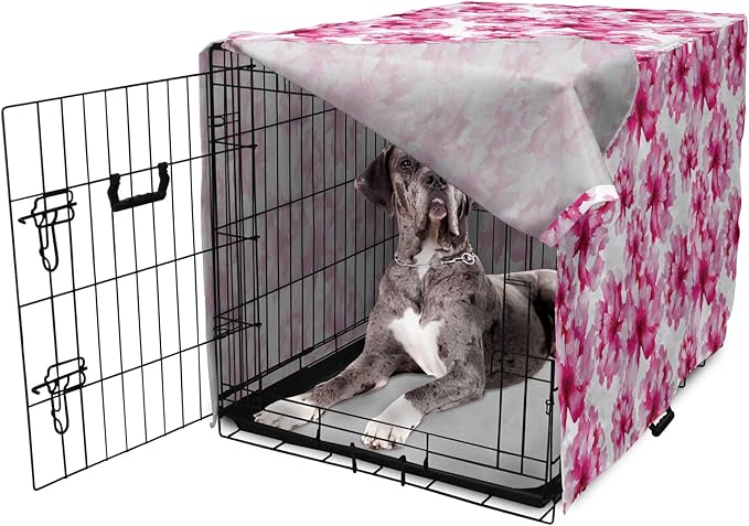 Ambesonne Watercolor Dog Crate Cover, Abstract Floral Arrangement Peonies Pattern Botany Themed and Nature Inspired, Easy to Use Pet Kennel Cover for Medium Large Dogs, 48 Inch, Magenta Pink