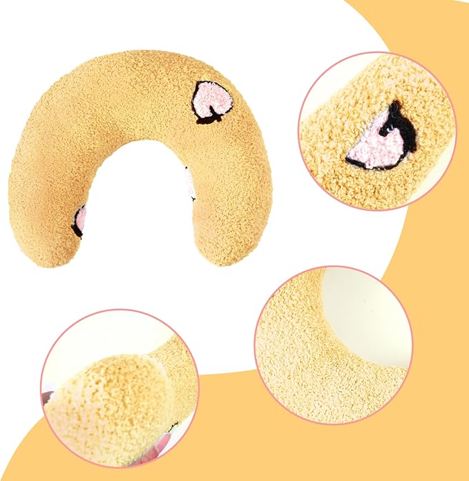 Lystaii Cat Pillow for Indoor Pet Cat Dog Calming Pillow Soft Fluffy Cat Bed Pillow Dog Neck Pillow Pet Toy Half Donut Anxiety Relief Pet Pillow with Cute Embroidery Pattern (Yellow, Peaches)