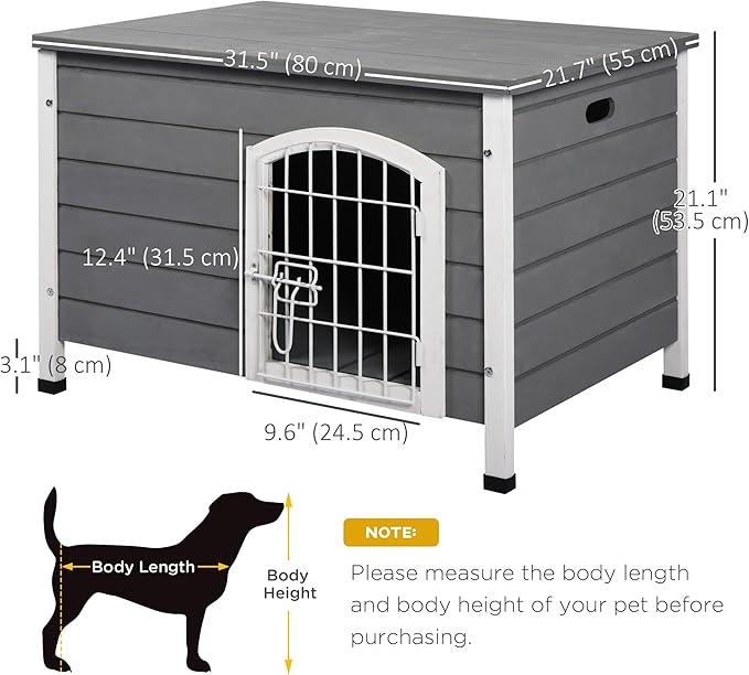 PawHut 31" L Wooden Decorative Dog Cage Kennel Wire Door with Lock Small Animal House with Openable Top Removable Bottom Grey