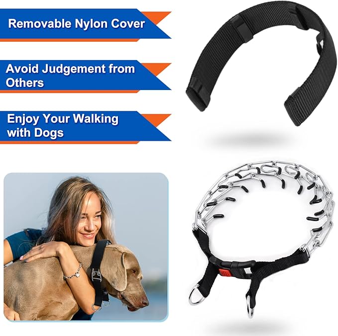 Supet Dog Prong Collar, Dog Choke Collar Adjustable Dog Pinch Collar with Quick Release Buckle/Nylon Cover for Small Medium Large Dogs
