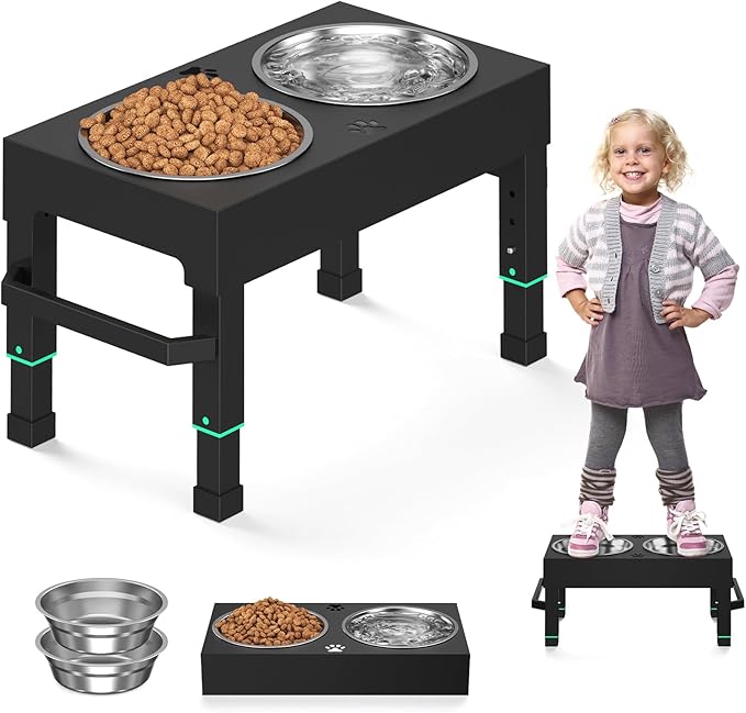 Metal Elevated Dog Bowls, Elevated Dog Bowls Large Breed, Height Adjustable Raised Dog Bowl, Dog Bowl Stand with 2 Stainless Steel Dog Food Bowls, Dog Bowls Holder for Small, Medium and Large Dog