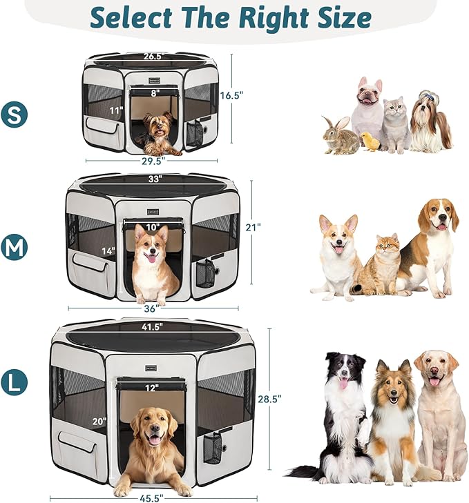 PETSFIT Dog Playpen Indoor/Outdoor,Portable Pet Playpen with Removable Zipper Top,Waterproof Bottom, Foldable Puppy Pen for Cats, Large Breeds (45.5”L x 45.5”W x 28.5”H)