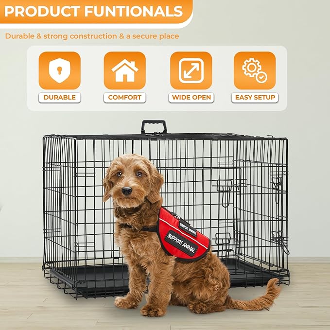 PayLessHere Large Dog Crate Kennel for Medium Large Dogs Metal Dog Cage Double-Door Folding Travel Indoor Outdoor Puppy Playpen with Divider and Handle Plastic Tray (36 Inch, Black)