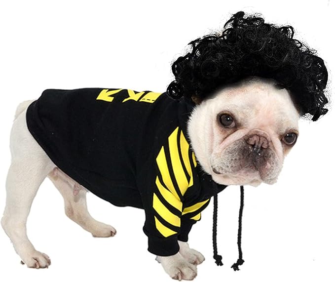 pet k9 Funny Dog Cat Cosplay Wig, Pet Costumes, Cat Dress up for Halloween, Christmas, Parties, Festivals, Dog Wigs for Small Medium and Large Sized Dogs (Black Curly Hair)