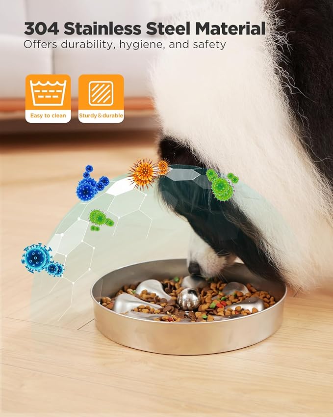 2-Pack Slow Feeder Bowls - Stainless Steel Metal Bowl for Slow Feeding, Double-Sided Design Suitable for Dry, Wet, or Raw Food, 5 Cups Large Capacity, Ideal for All Dog Sizes