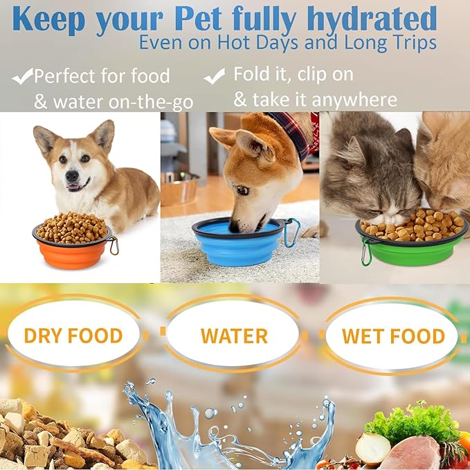 Takfox Collapsible Dog Bowls [2 Pack] 34 oz, Travel Dog Bowls, Pet Bowl Portable Foldable Water Food Feeding Dishes with Carabiner Clip for Traveling Hiking Walking-Black & Green