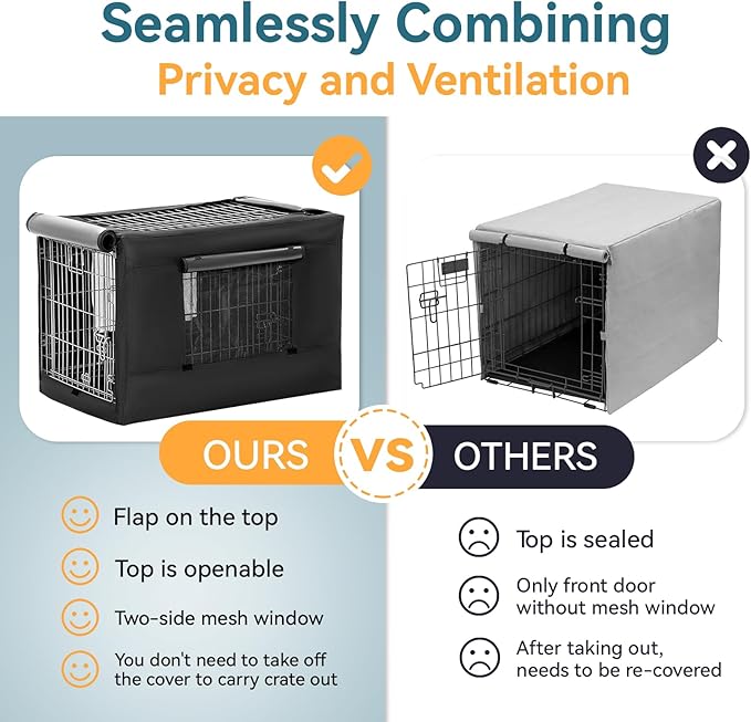 PETSFIT Dog Crate Cover,42 Inch Cover for Wire Dog Kennel, Single Door, Mesh Window, Flap On The Top and Back is Detachable，Black