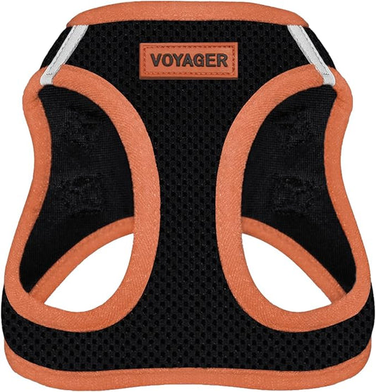 Voyager Step-in Air Dog Harness - All Weather Mesh, Reflective, No Pull Harness for Small, Medium Dogs, Cats - Secure with Hook & Loop Fastener, Buckle, Double D-Rings - Black/Orange Trim, L
