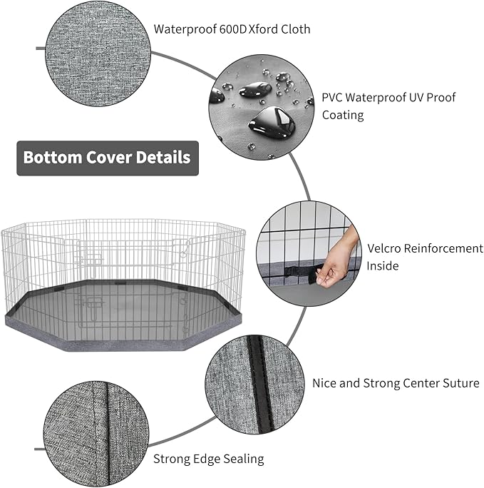 PETIME Bottom Cover Mat for Dog Playpen Pen Waterproof Pad Floor Protector for Indoor Outdoor Use Fits All 24" Wide 8 Panels Pet Exercise Play Pen (Playpen Not Included)