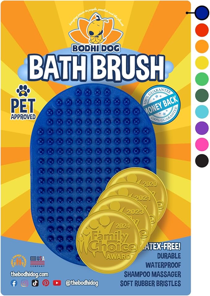 Bodhi Dog Shampoo Brush - Pet Grooming & Bath Supplies for Cats and Dog - Bath Brush for Long & Short Hair - Premium Scrubber for Shower, Bathing & Massage (One Pack, Blue)