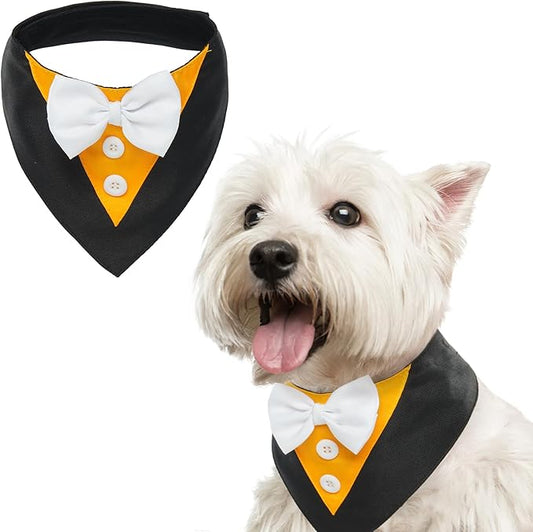 FUAMEY Dog Tuxedo, Formal Wedding Collar with Bow Tie Costume, Adjustable for Dog Parties & Weddings, Valentines & Halloween for Small, Medium & Large Pets