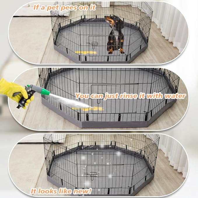 PJYuCien Dog Playpen Bottom Pad,Fits 24 Inch 8 Panels Regular Octagon Metal Exercise Pet Pen,Elastic Buckles Connections,Grey (Note:Fence Not Included)